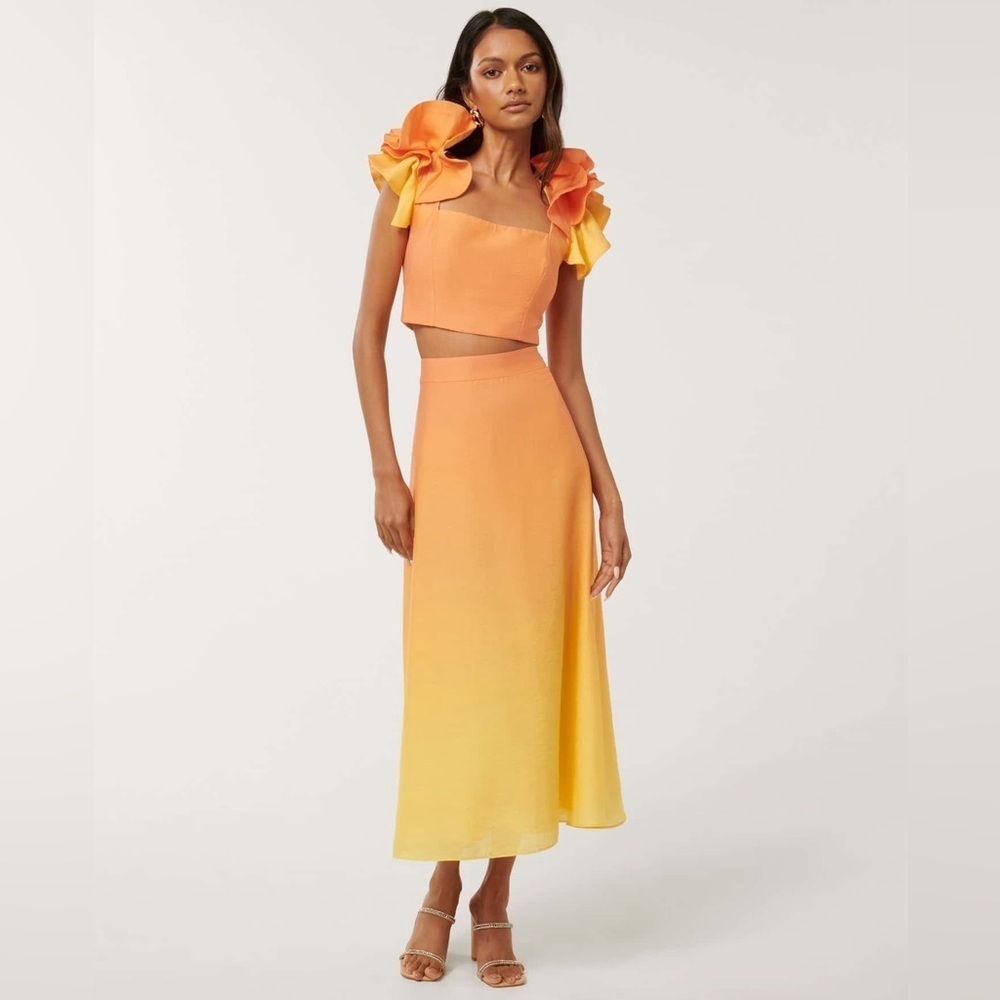 Ever New Ombre Two-Piece Set - Skirt and Crop Top with Ruffles